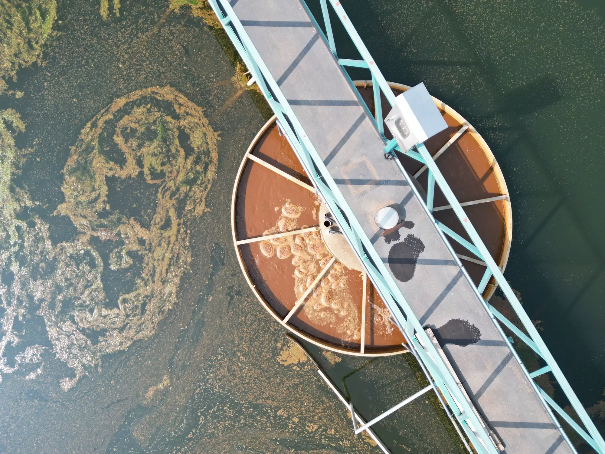 Concrete water treatment channels running towards a low horizon